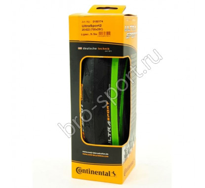 Велопокрышка 28' Continental Ultra Sport 2 foldable black/green 3/180Tpi 700x25mm/740000